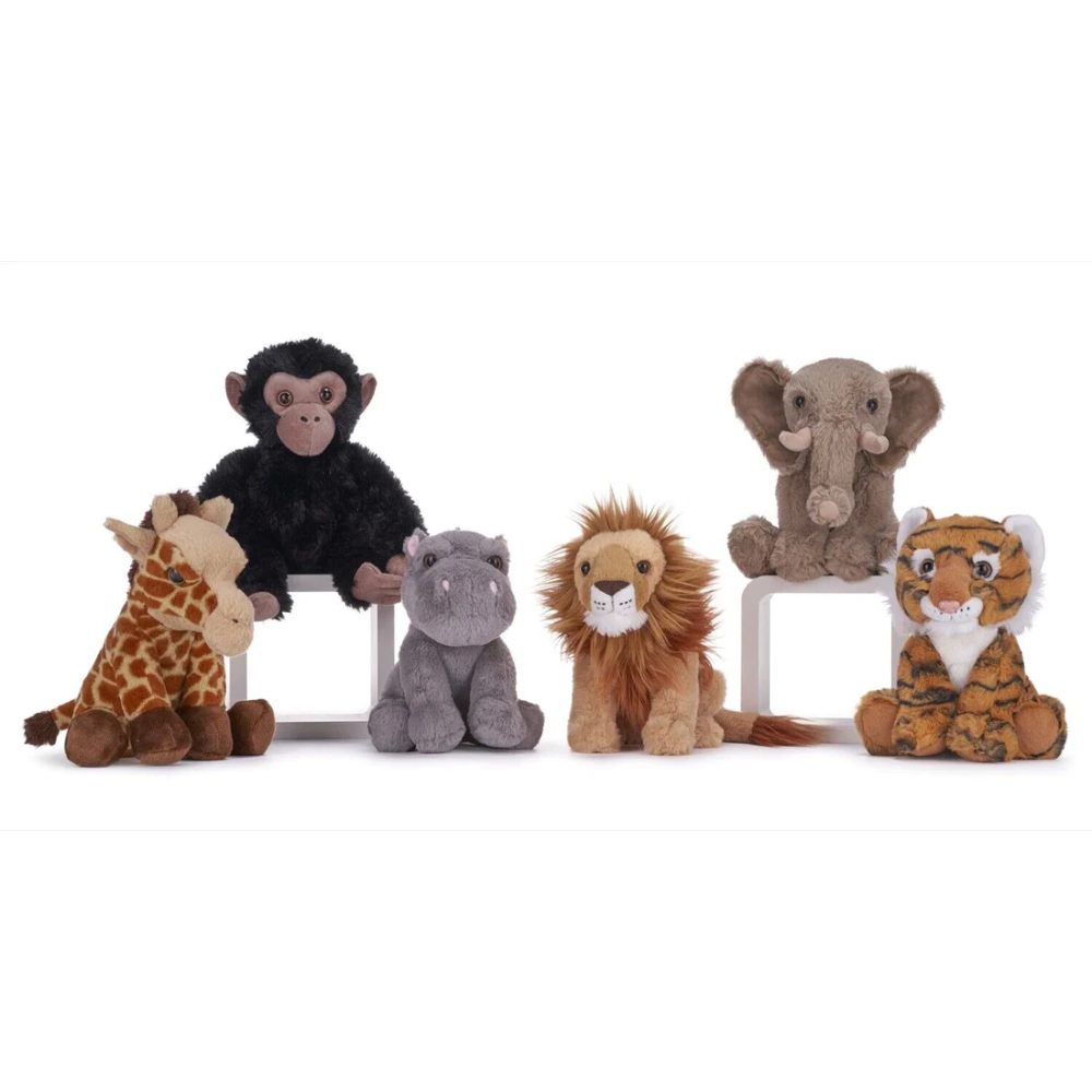 Eco Plush 6" Out Of Africa 6 Assorted Elephant, Lion, Tiger, Hippo, Monkey and Giraffe