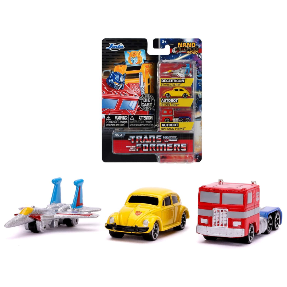 Jada Toys Transformers 3 Nano Collectible Cars from Die-Cast Optimus Prime, Starscream, G1 Bumblebee VW Beetle