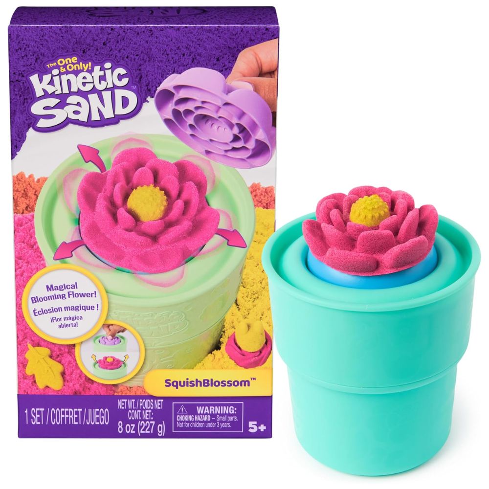 Kinetic Sand, SquishBlossom Blooming Flower with 227g Neon Yellow and Pink Play Sand