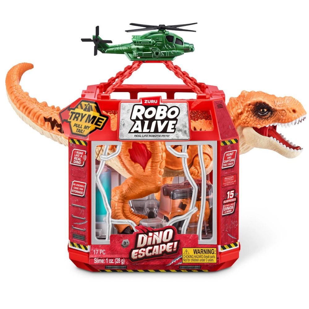 Robo Alive Dino Escape, Series 1, Dinosaur and Helicopter Playset