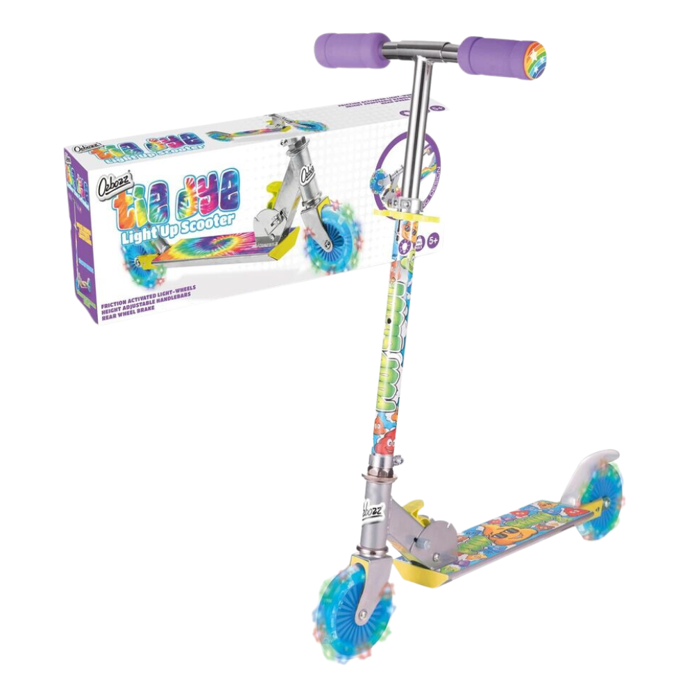 Ozbozz Tie Dye Ride-On Outdoor Play Scooter With Flashing Light Up Wheels