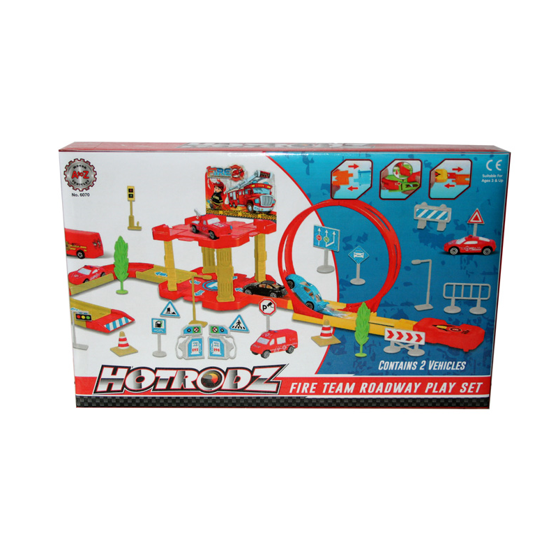 Fire team Road way toy play set with 2 vehicles car launcher and loop track